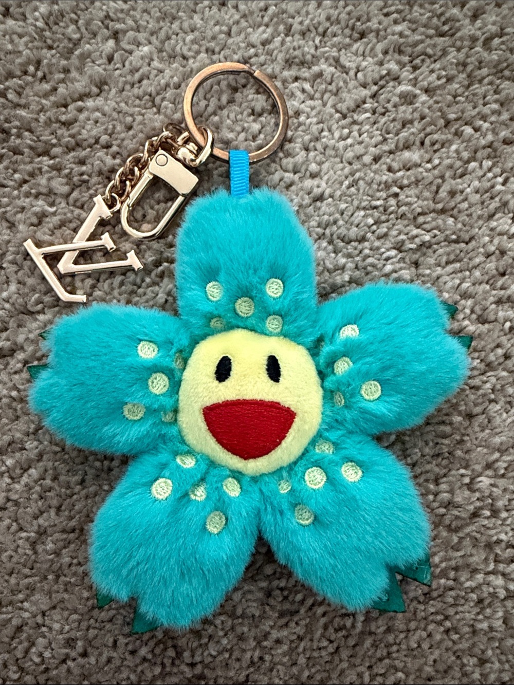 Murakami Turquoise Smiley Flower Keychain Plush bag charm